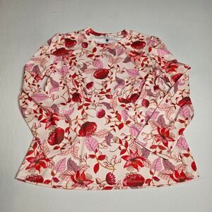 Tenth + Ocean Rash Guard Women L Pink Red Floral UPF 50 Empire Waist Long Sleeve